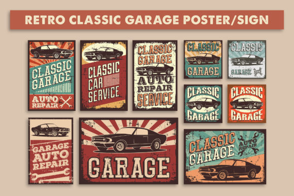 Download Retro Classic Car Service Sign Poster - Retro Collection