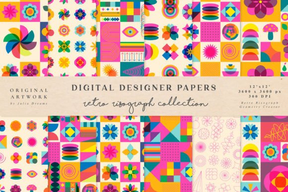 Download Retro Risograph Geometry Flower Pattern - Retro Collection