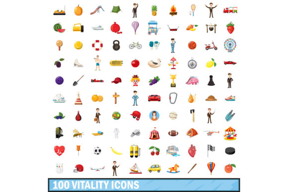 Download 100 Vitality Icons Set, Cartoon Style - Vitality Collection